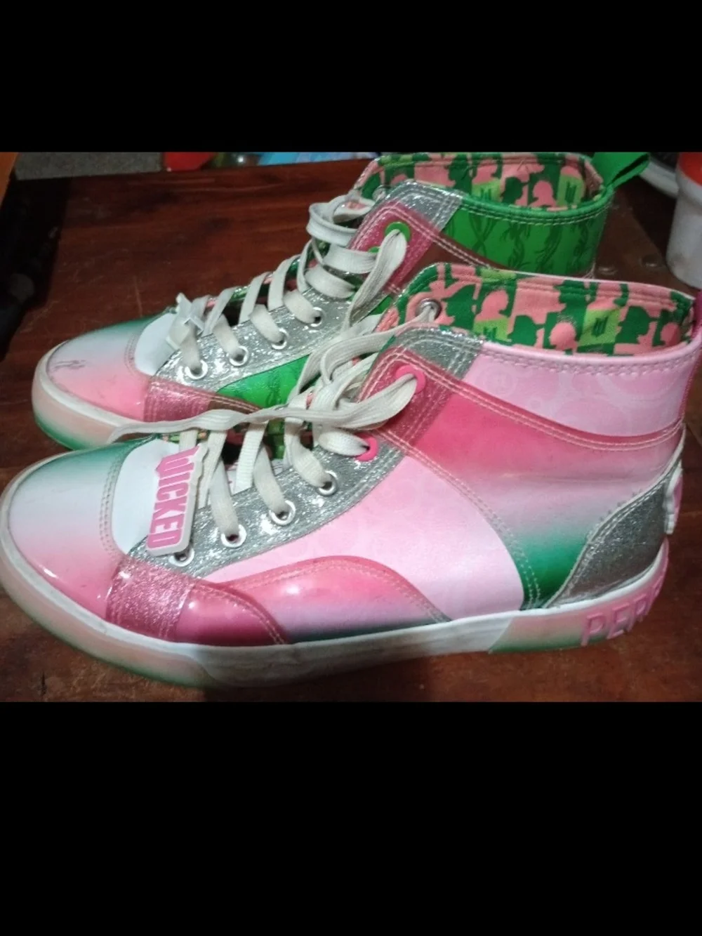 Wicked Lace-Up High-Top Sneakers in Pink & Green